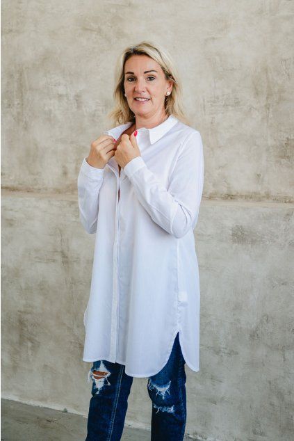 Dámská bavlněná košile POPLIN s řasením bílá (Velikost XXL)