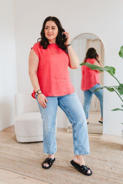 Dámská lněná tunika LINEN tmavě korálová (Velikost XXL)