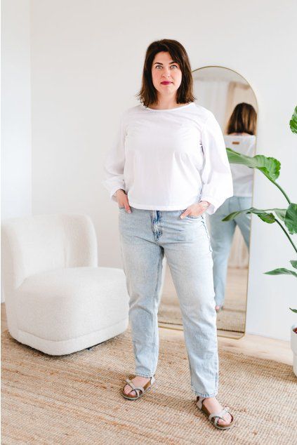 Dámská bavlněná tunika POPLIN s balónovými rukávy bílá (Velikost XL)