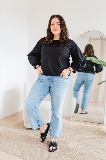 Dámská bavlněná tunika POPLIN s balónovými rukávy černá (Velikost XL)