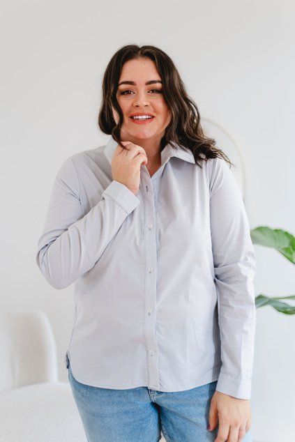 Dámská bavlněná košile POPLIN s řasením krátká šedá (Velikost XXL)