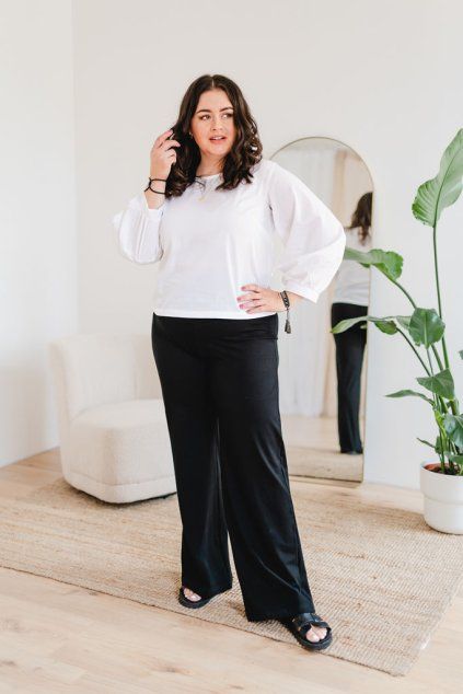 Dámské bavlněné široké kalhoty LUX - černé (Velikost XL)