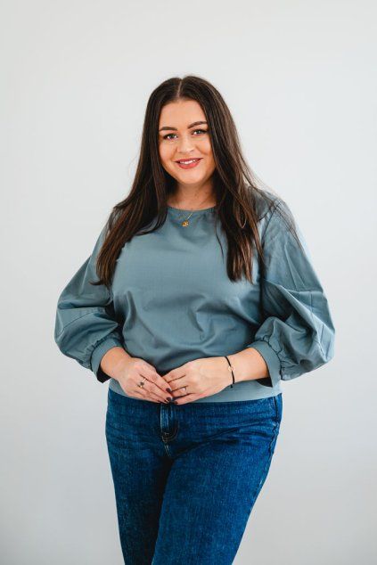 Dámská bavlněná tunika POPLIN s balónovými rukávy mint (Velikost XL)