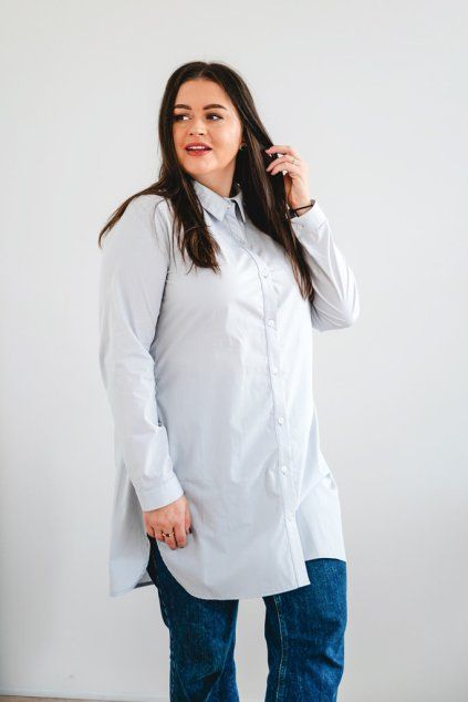 Dámská bavlněná košile POPLIN s řasením světle šedá (Velikost XL)