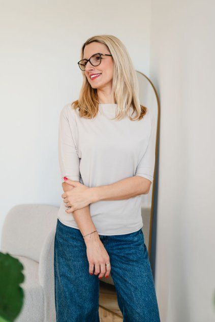 Dámské tričko BASIC LONG 3/4 rukáv béžové (Velikost XS)