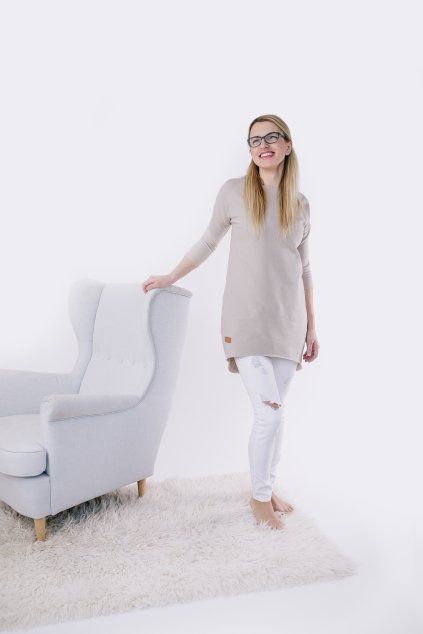 Dámské teplákové mikino-šaty DRESSY beige  - ČESKÁ VÝROBA (Velikost S)