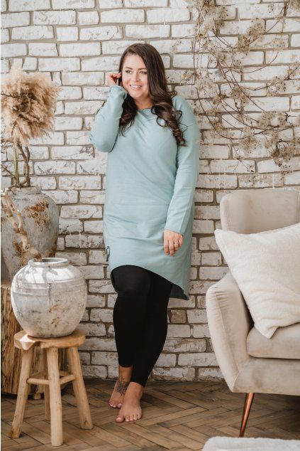 Dámské teplákové mikino-šaty MAYA mintové - ČESKÁ VÝROBA (Velikost XS)